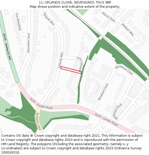 11, UPLANDS CLOSE, SEVENOAKS, TN13 3BP: Location map and indicative extent of plot