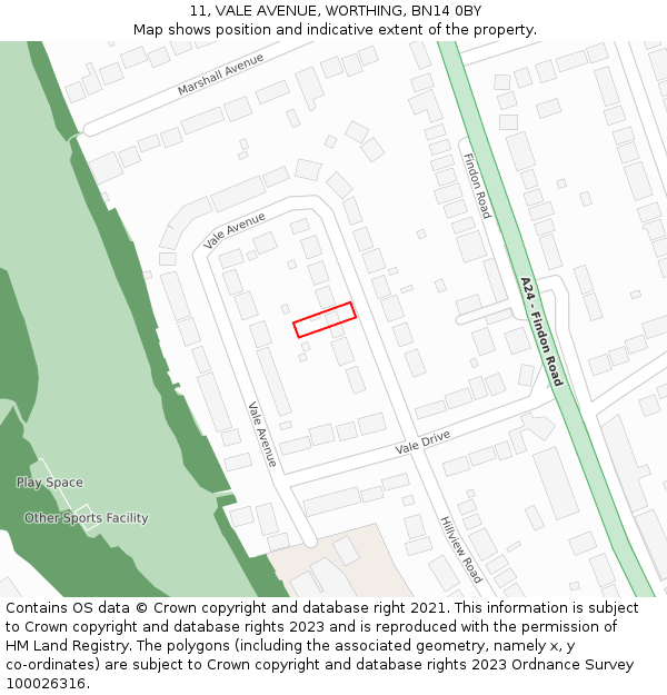 11, VALE AVENUE, WORTHING, BN14 0BY: Location map and indicative extent of plot