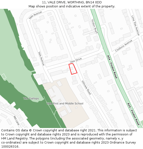 11, VALE DRIVE, WORTHING, BN14 0DD: Location map and indicative extent of plot