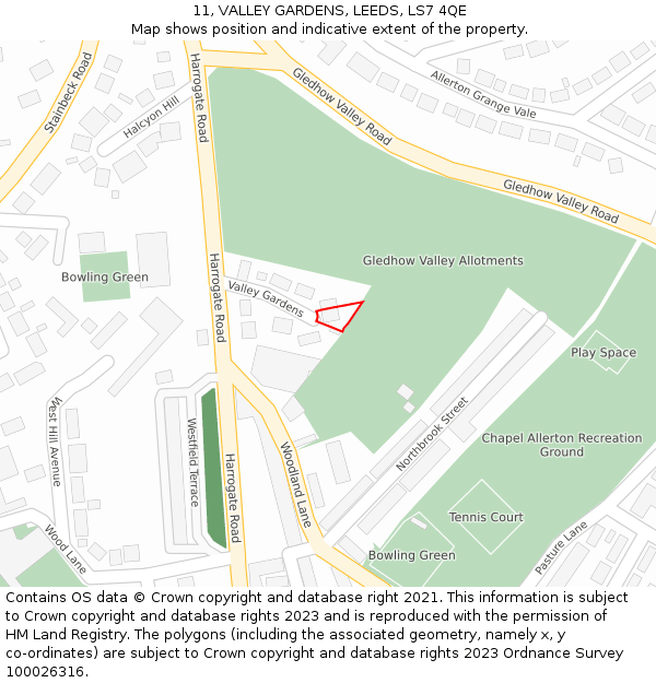 11, VALLEY GARDENS, LEEDS, LS7 4QE: Location map and indicative extent of plot