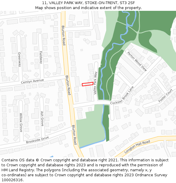 11, VALLEY PARK WAY, STOKE-ON-TRENT, ST3 2SF: Location map and indicative extent of plot