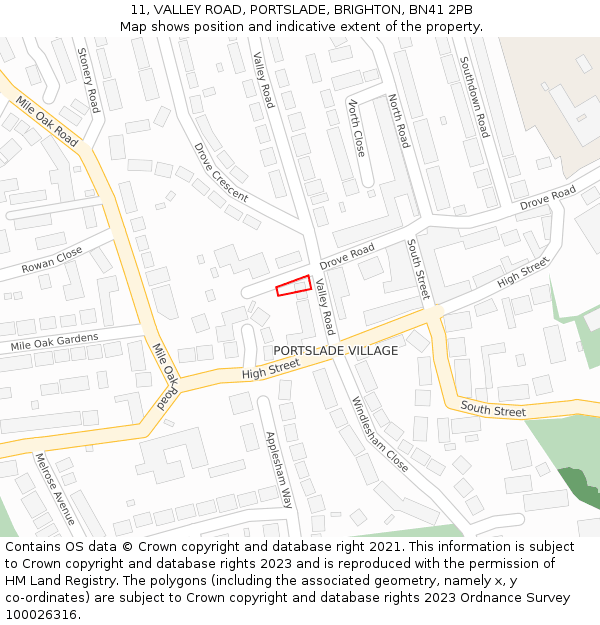 11, VALLEY ROAD, PORTSLADE, BRIGHTON, BN41 2PB: Location map and indicative extent of plot
