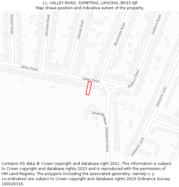 11, VALLEY ROAD, SOMPTING, LANCING, BN15 0JP: Location map and indicative extent of plot