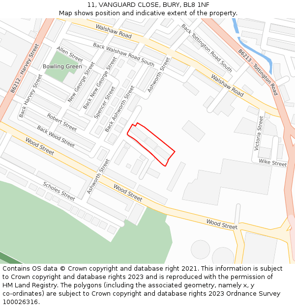 11, VANGUARD CLOSE, BURY, BL8 1NF: Location map and indicative extent of plot