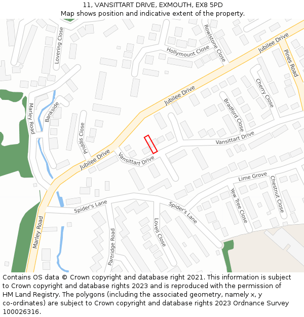11, VANSITTART DRIVE, EXMOUTH, EX8 5PD: Location map and indicative extent of plot