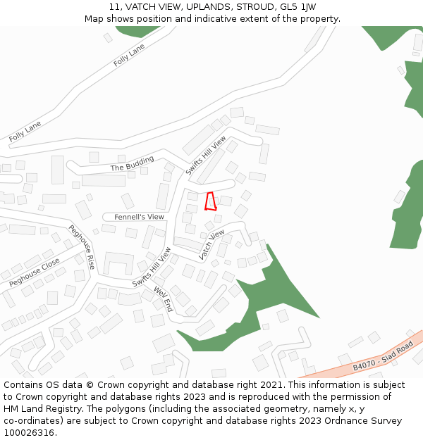 11, VATCH VIEW, UPLANDS, STROUD, GL5 1JW: Location map and indicative extent of plot