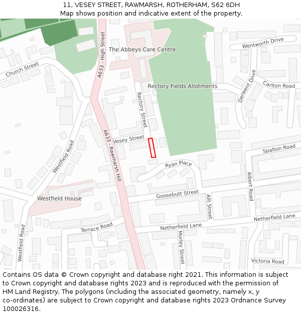 11, VESEY STREET, RAWMARSH, ROTHERHAM, S62 6DH: Location map and indicative extent of plot