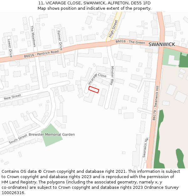 11, VICARAGE CLOSE, SWANWICK, ALFRETON, DE55 1FD: Location map and indicative extent of plot