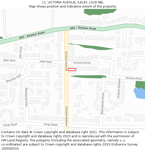 11, VICTORIA AVENUE, ILKLEY, LS29 9BL: Location map and indicative extent of plot