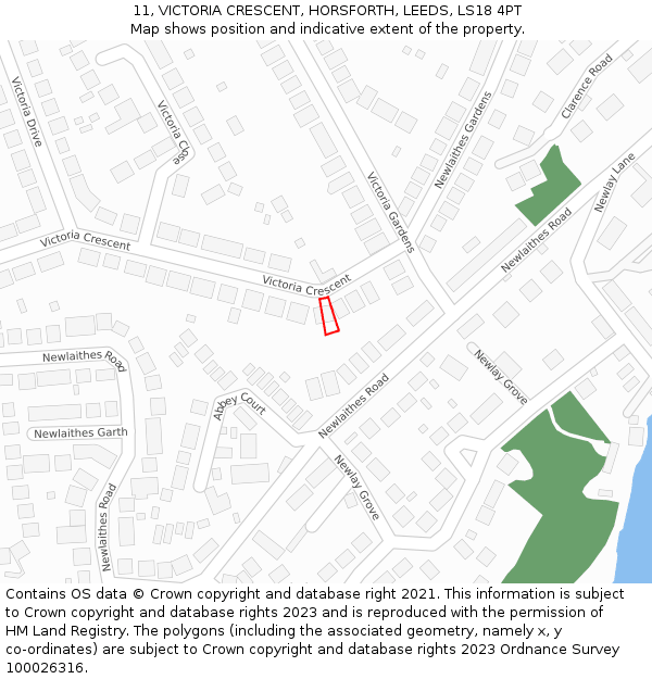 11, VICTORIA CRESCENT, HORSFORTH, LEEDS, LS18 4PT: Location map and indicative extent of plot