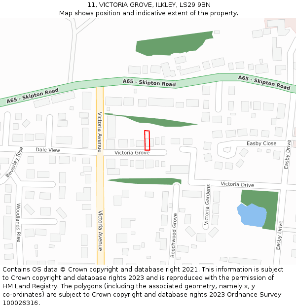 11, VICTORIA GROVE, ILKLEY, LS29 9BN: Location map and indicative extent of plot