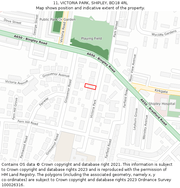 11, VICTORIA PARK, SHIPLEY, BD18 4RL: Location map and indicative extent of plot