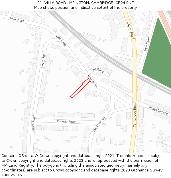 11, VILLA ROAD, IMPINGTON, CAMBRIDGE, CB24 9NZ: Location map and indicative extent of plot