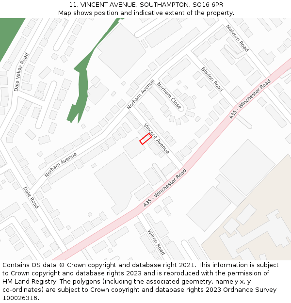 11, VINCENT AVENUE, SOUTHAMPTON, SO16 6PR: Location map and indicative extent of plot