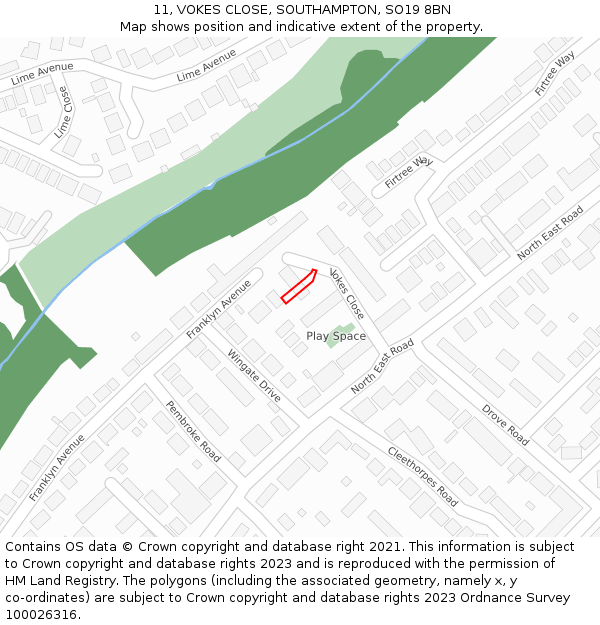 11, VOKES CLOSE, SOUTHAMPTON, SO19 8BN: Location map and indicative extent of plot