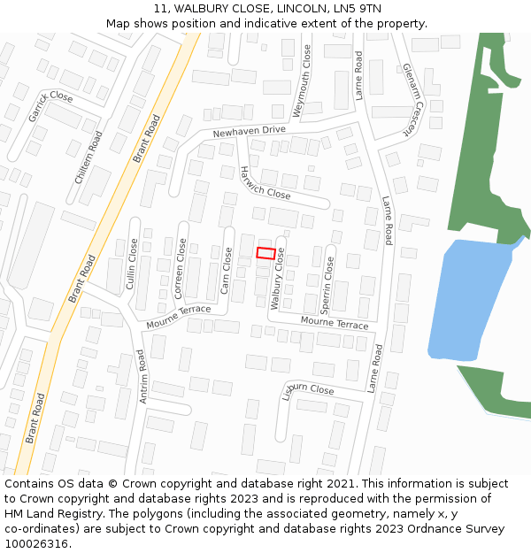 11, WALBURY CLOSE, LINCOLN, LN5 9TN: Location map and indicative extent of plot