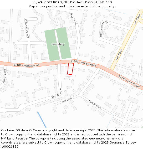 11, WALCOTT ROAD, BILLINGHAY, LINCOLN, LN4 4EG: Location map and indicative extent of plot