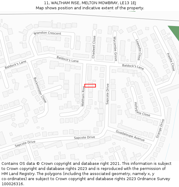 11, WALTHAM RISE, MELTON MOWBRAY, LE13 1EJ: Location map and indicative extent of plot