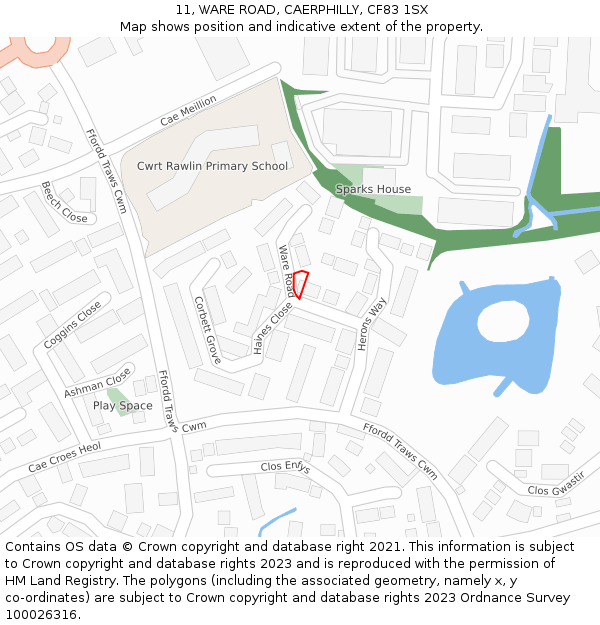 11, WARE ROAD, CAERPHILLY, CF83 1SX: Location map and indicative extent of plot