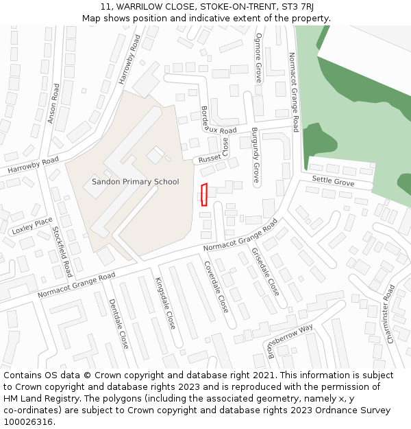 11, WARRILOW CLOSE, STOKE-ON-TRENT, ST3 7RJ: Location map and indicative extent of plot