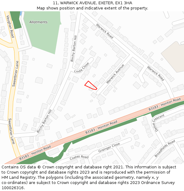 11, WARWICK AVENUE, EXETER, EX1 3HA: Location map and indicative extent of plot