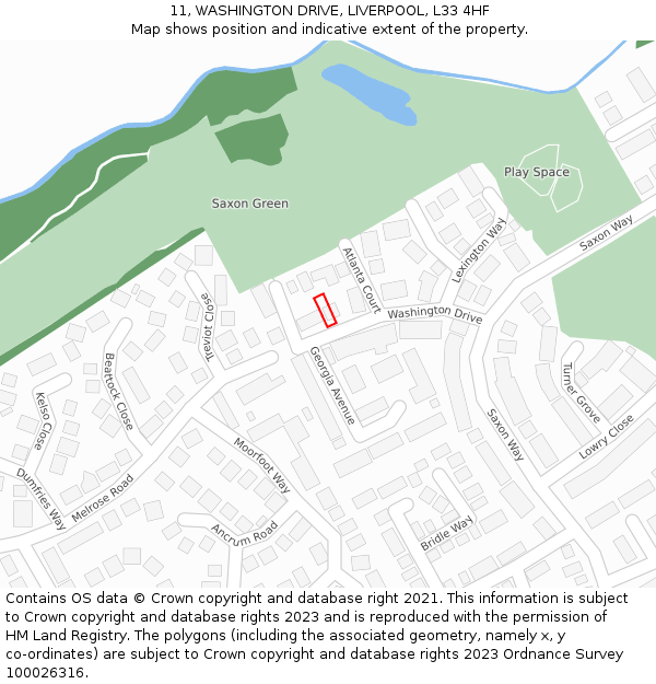11, WASHINGTON DRIVE, LIVERPOOL, L33 4HF: Location map and indicative extent of plot
