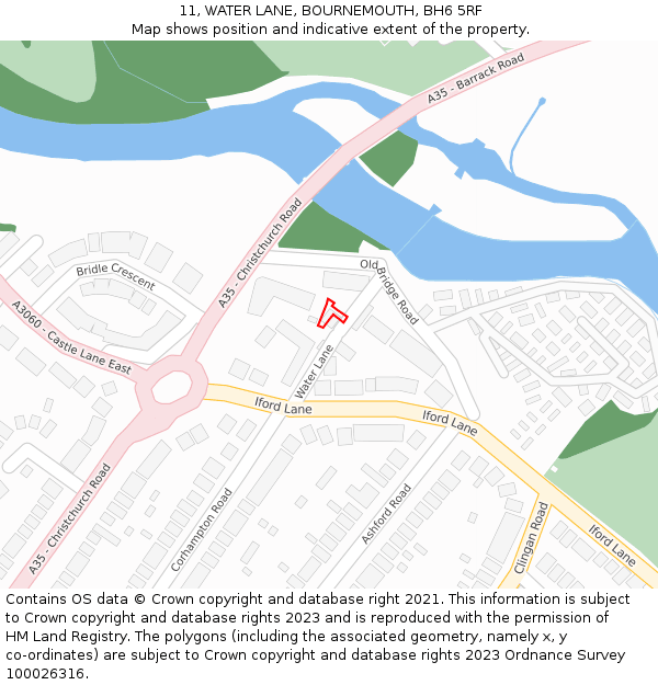 11, WATER LANE, BOURNEMOUTH, BH6 5RF: Location map and indicative extent of plot