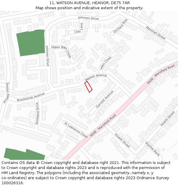11, WATSON AVENUE, HEANOR, DE75 7AR: Location map and indicative extent of plot