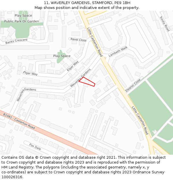 11, WAVERLEY GARDENS, STAMFORD, PE9 1BH: Location map and indicative extent of plot
