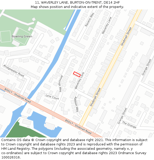 11, WAVERLEY LANE, BURTON-ON-TRENT, DE14 2HF: Location map and indicative extent of plot