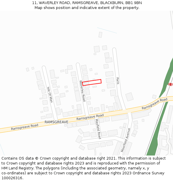 11, WAVERLEY ROAD, RAMSGREAVE, BLACKBURN, BB1 9BN: Location map and indicative extent of plot