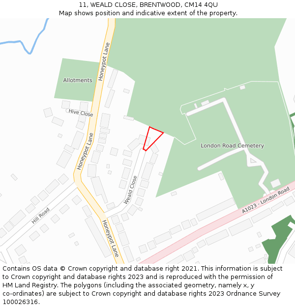 11, WEALD CLOSE, BRENTWOOD, CM14 4QU: Location map and indicative extent of plot