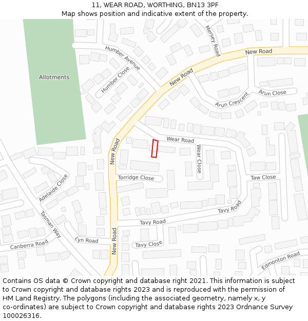 11, WEAR ROAD, WORTHING, BN13 3PF: Location map and indicative extent of plot