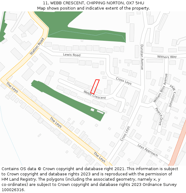 11, WEBB CRESCENT, CHIPPING NORTON, OX7 5HU: Location map and indicative extent of plot