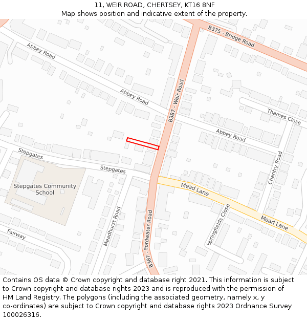 11, WEIR ROAD, CHERTSEY, KT16 8NF: Location map and indicative extent of plot