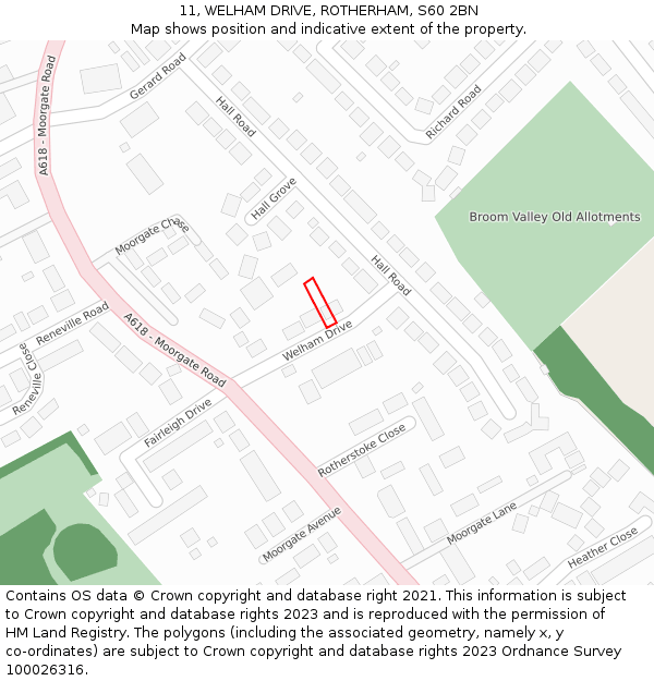11, WELHAM DRIVE, ROTHERHAM, S60 2BN: Location map and indicative extent of plot