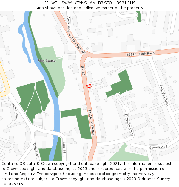 11, WELLSWAY, KEYNSHAM, BRISTOL, BS31 1HS: Location map and indicative extent of plot