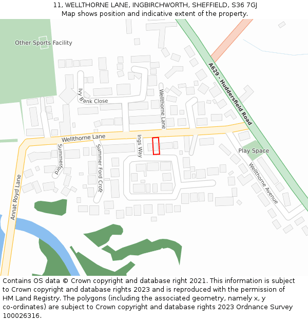 11, WELLTHORNE LANE, INGBIRCHWORTH, SHEFFIELD, S36 7GJ: Location map and indicative extent of plot