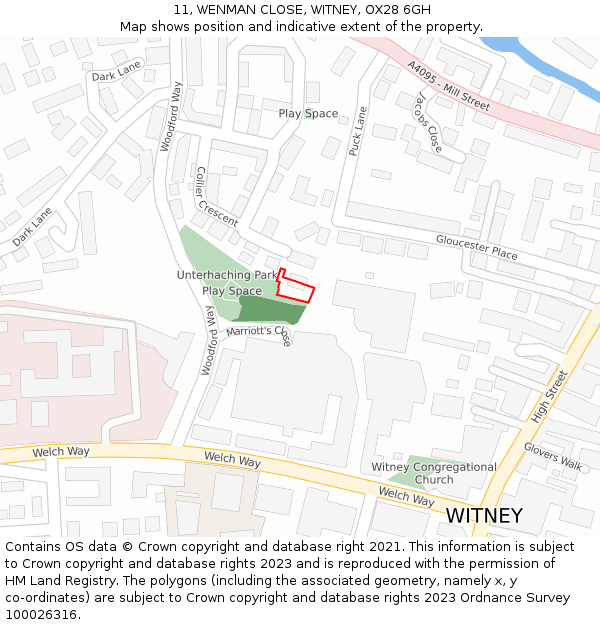 11, WENMAN CLOSE, WITNEY, OX28 6GH: Location map and indicative extent of plot