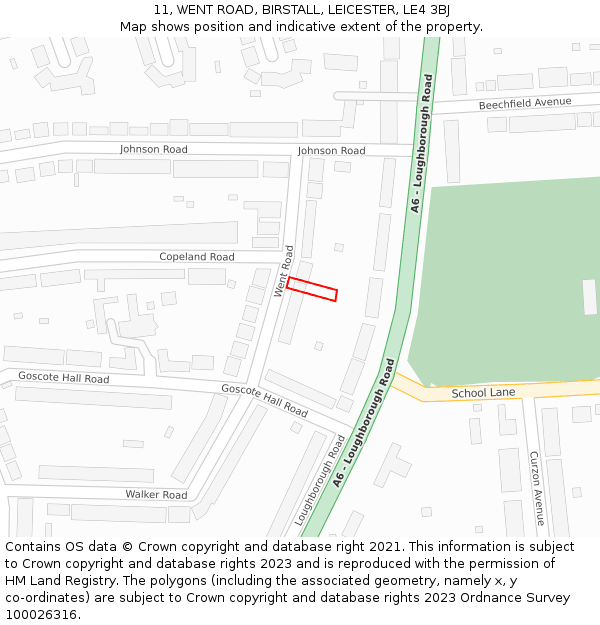 11, WENT ROAD, BIRSTALL, LEICESTER, LE4 3BJ: Location map and indicative extent of plot