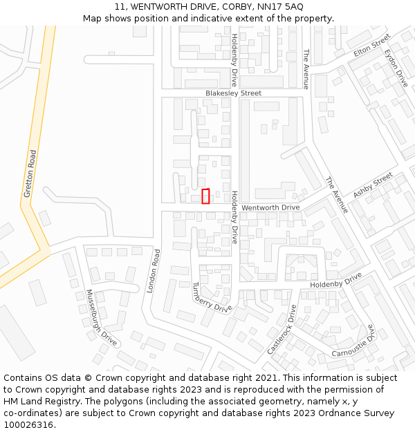 11, WENTWORTH DRIVE, CORBY, NN17 5AQ: Location map and indicative extent of plot