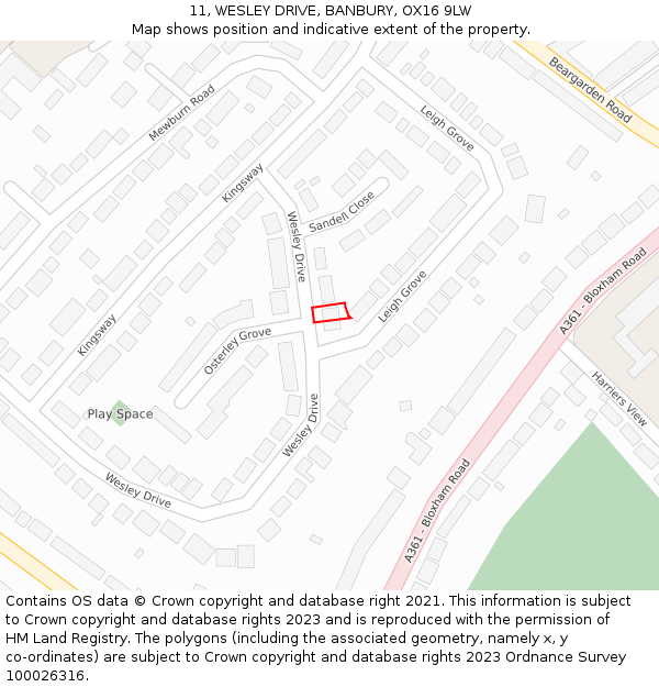 11, WESLEY DRIVE, BANBURY, OX16 9LW: Location map and indicative extent of plot