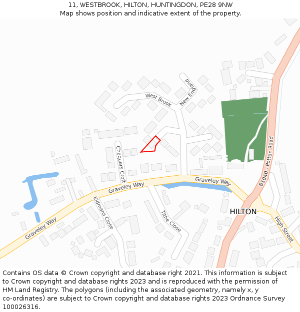11, WESTBROOK, HILTON, HUNTINGDON, PE28 9NW: Location map and indicative extent of plot