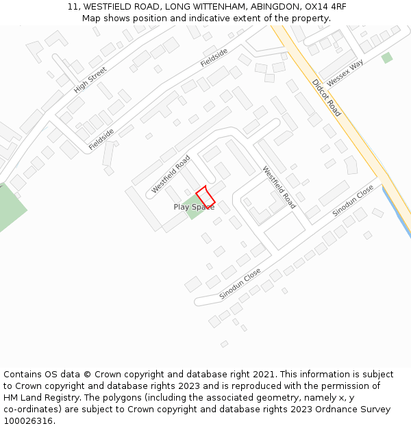 11, WESTFIELD ROAD, LONG WITTENHAM, ABINGDON, OX14 4RF: Location map and indicative extent of plot