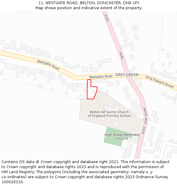 11, WESTGATE ROAD, BELTON, DONCASTER, DN9 1PY: Location map and indicative extent of plot