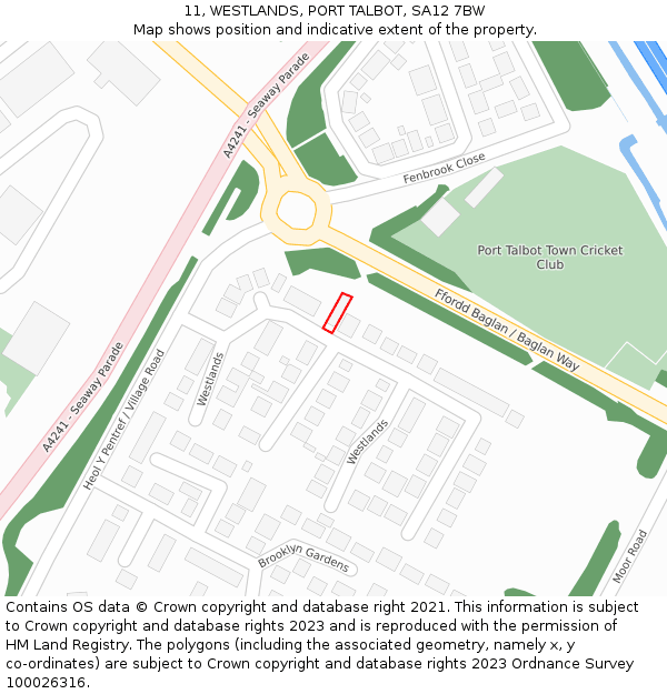 11, WESTLANDS, PORT TALBOT, SA12 7BW: Location map and indicative extent of plot