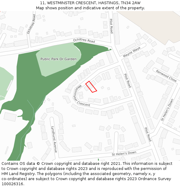 11, WESTMINSTER CRESCENT, HASTINGS, TN34 2AW: Location map and indicative extent of plot