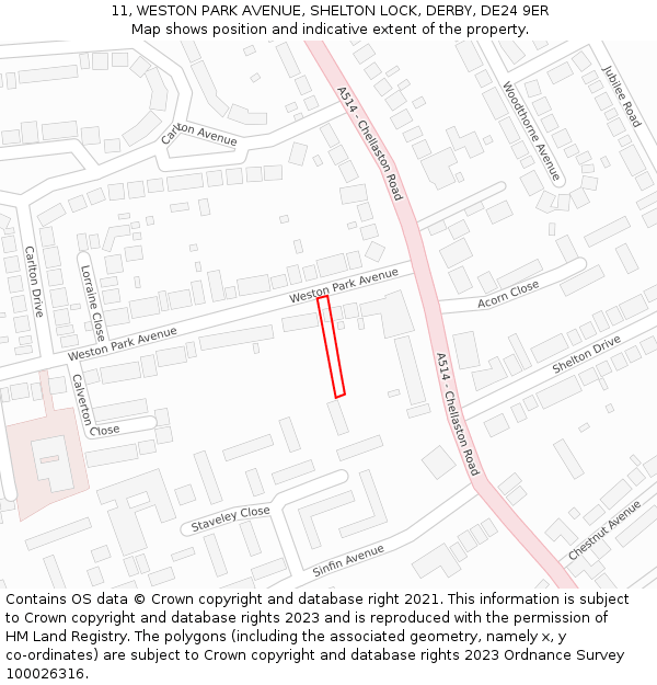 11, WESTON PARK AVENUE, SHELTON LOCK, DERBY, DE24 9ER: Location map and indicative extent of plot