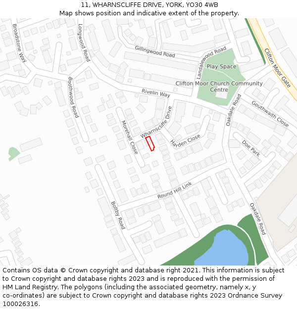 11, WHARNSCLIFFE DRIVE, YORK, YO30 4WB: Location map and indicative extent of plot