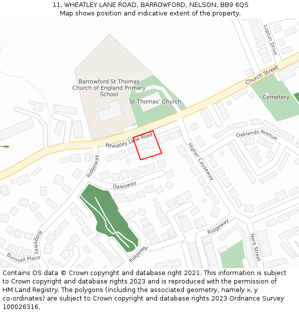 11, WHEATLEY LANE ROAD, BARROWFORD, NELSON, BB9 6QS: Location map and indicative extent of plot